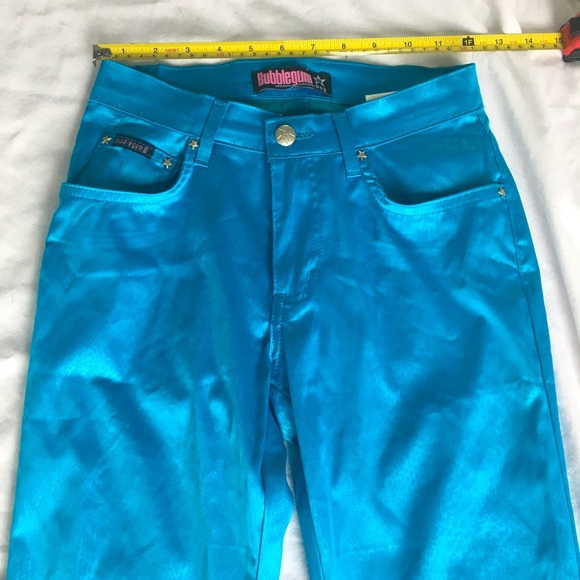 RARE vintage teal satin snakeskin look bubblegum pants - Picture 2 of 8